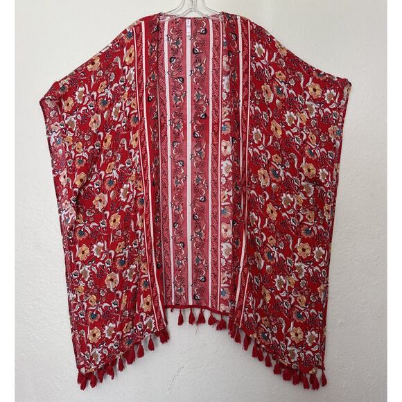 Women’s print fringed Duster Cardigan long sleeve open Front size XS Oversized - Picture 1 of 9